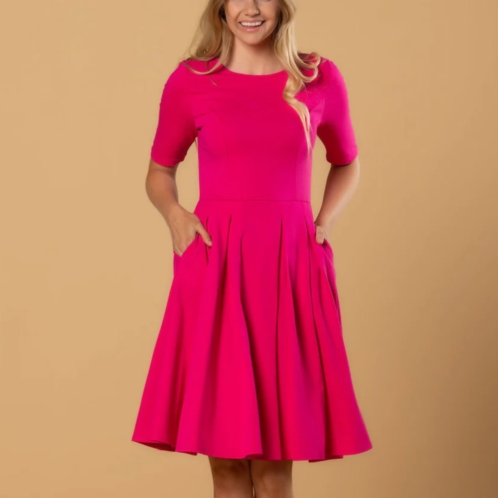 Sexy Modest Brigitte Brianna Swing Dress Fuchsia Sz Medium